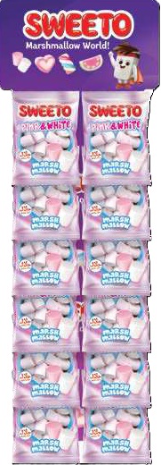 Sweeto Marshmallow Pink&White 60 gr H.Stand (8stk*6cart)