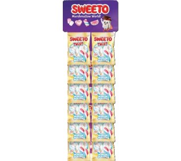 Sweeto Marshmallow Twist 60 gr H.Stand (8 stk*6 cart)